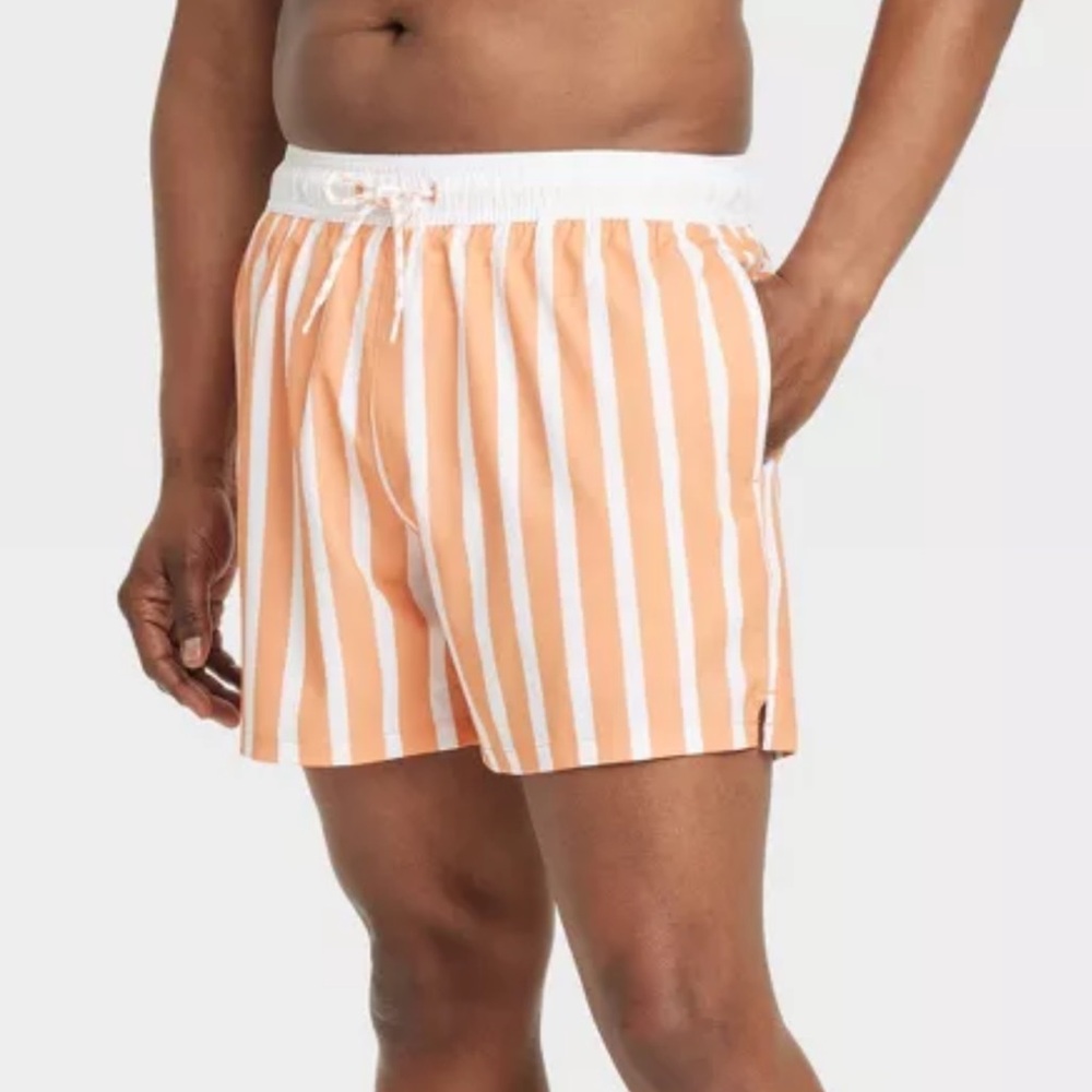 Men's 5" Swim Trunks - Goodfellow & Co™ - Orange & White Striped